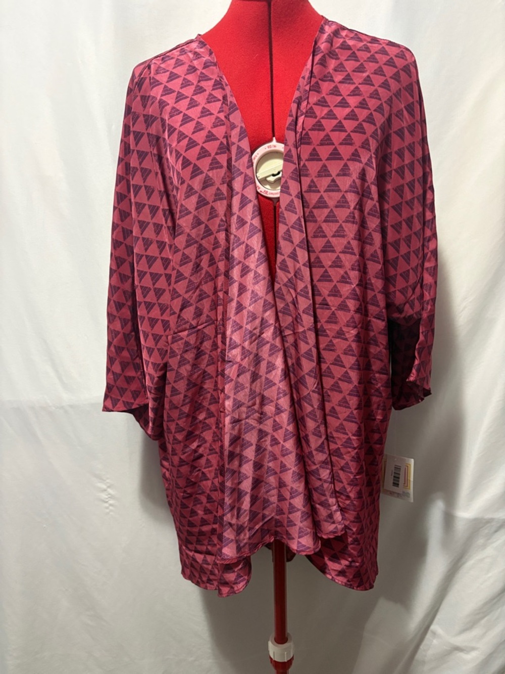 LuLaRoe Pink and Black Triangle Print Open Cardigan